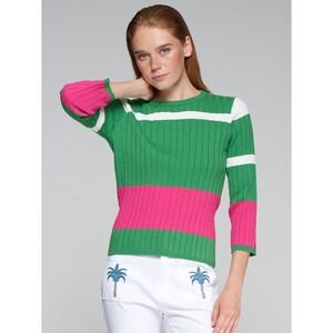 Vilagallo Color Block Knit Sweater Green and Pink Size XL Preppy Spring Classic